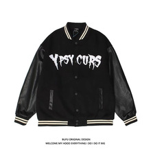 CEDY潮牌复古刺绣棒球服男ins街头情侣款拼皮夹克春秋新款外套男