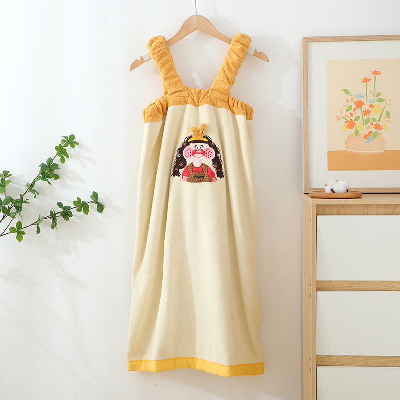 リトルリッチウーマンサスペンダーバススカート新しい刺繍漫画入浴ウェアラブルバスタオル刺繍フェイスタオル包頭ドライヘアタオル|undefined