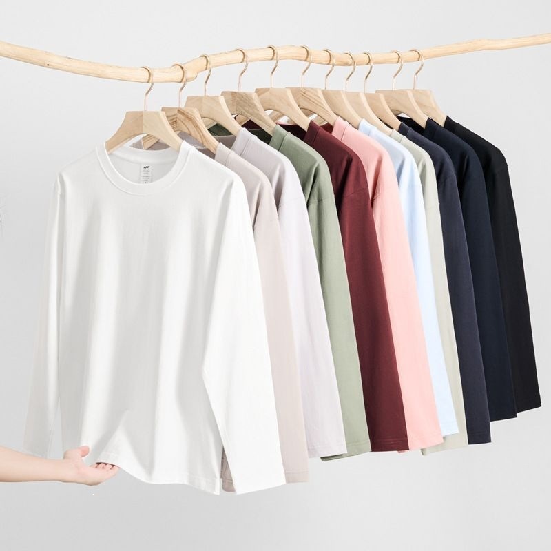 Combed Cotton 300g Heavyweight Long-Sleeved T-Shirt Men's American-Style Loose Solid Color Base Shirt Autumn and Winter Men's Clothing