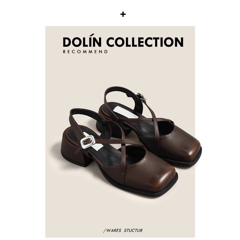 Cuerpo de cordero de hebilla cruzada estilo retrógrado francés sandalias de baquete para mujeres perezosas zapatos de talón grueso Mary Jane