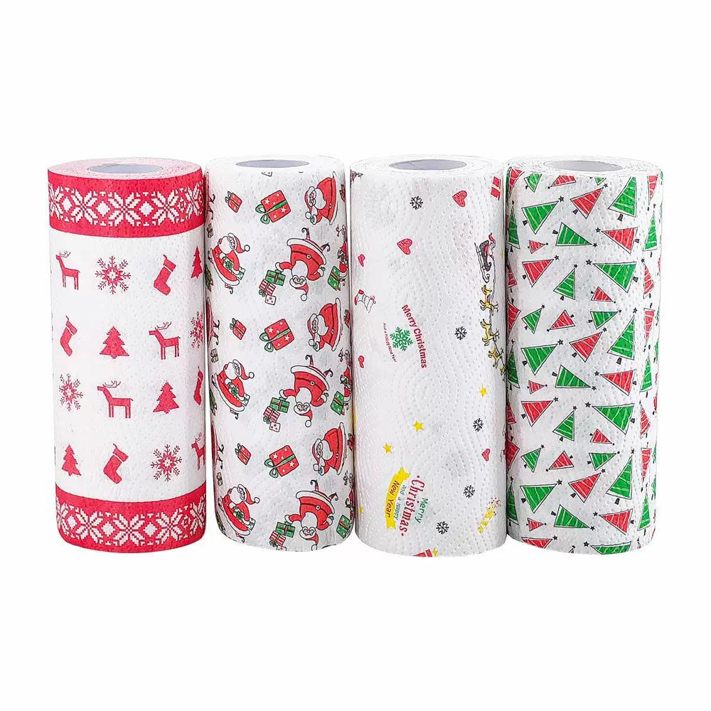 厂家批发圣诞印花厨房纸印花卷纸吸水去油厨房纸巾料理吸油纸