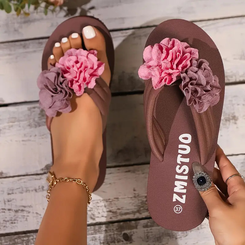 Temu Cross-Border Popular Bohemian Women's Flip-Flops Open-Toe Outdoor Floral Eva Summer Beach Sandals