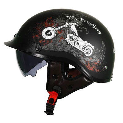 Summer Helmet Ancient Half Helmet | Motosiklet kaskı (dəbilqə) - 112-matte-black-prediction-with-black-mirror-s