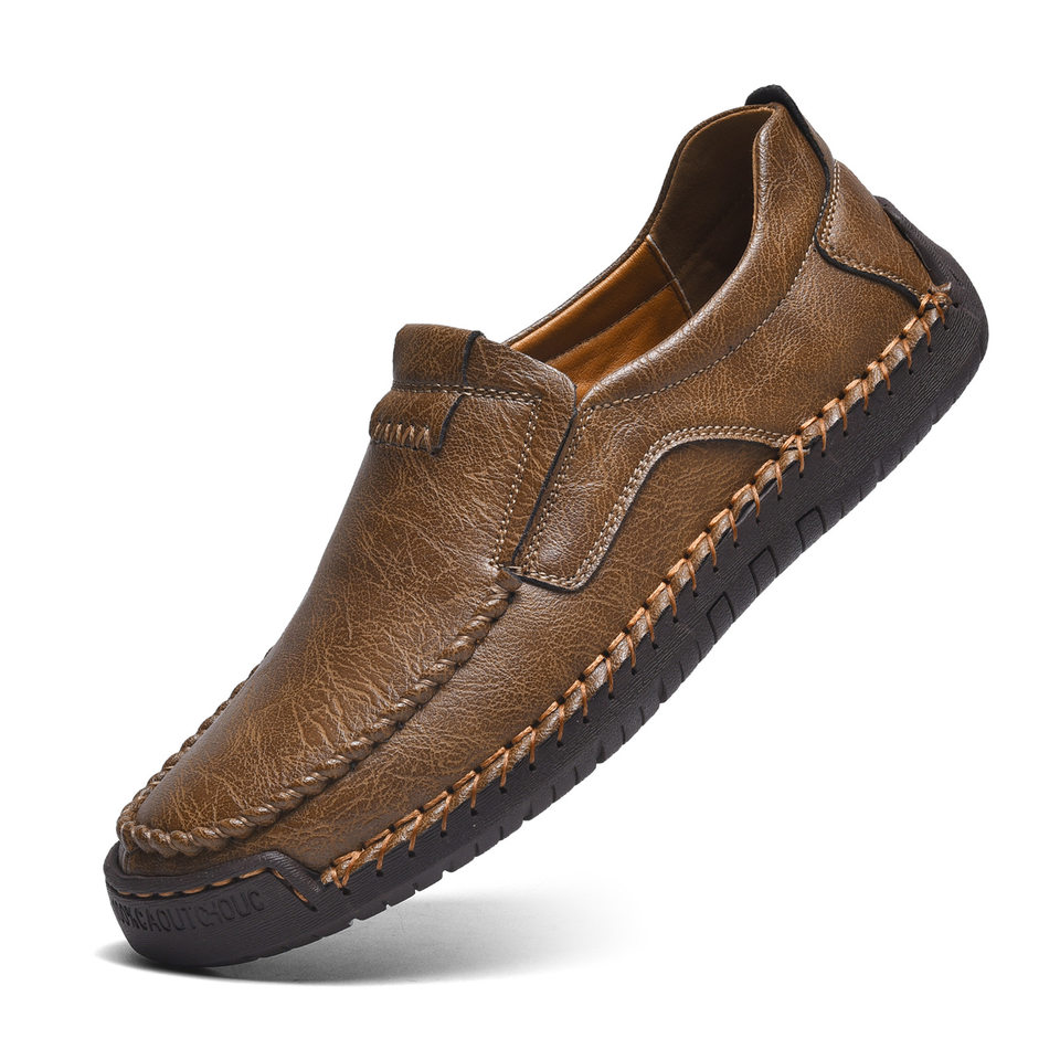Giày lười nam da PU thoáng khí mũi tròn đế cao su — F9917 Kaki, F9917 màu nâu nhạt, F9917 màu nâu sẫm, F9917 màu xám