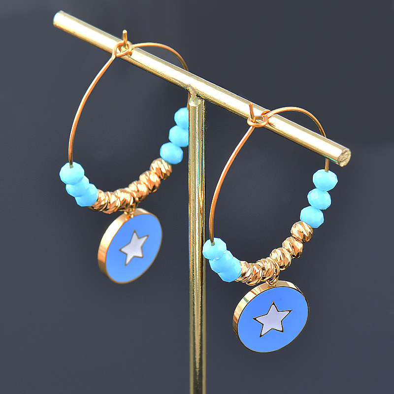 Vacation Star Artificial Crystal Titanium Steel Enamel Drop Earrings 1 Pair