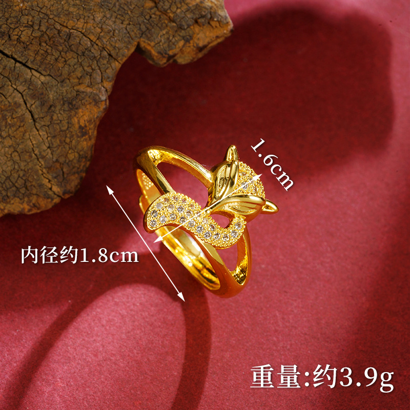 Luz de lujo pequeño zorro collar pulsera oro de arena vietnamita micro anillo de diamantes femenino popular retro nicho joyería suministro