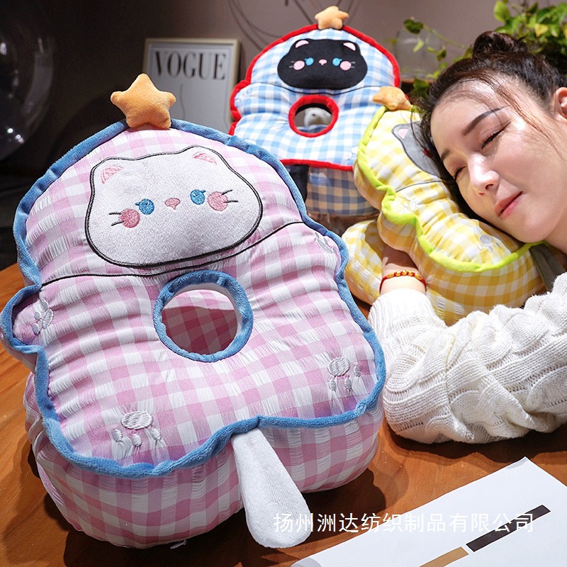 Almohada para Siesta de Gato Animado de Seda de Hielo para Oficina y Escuela