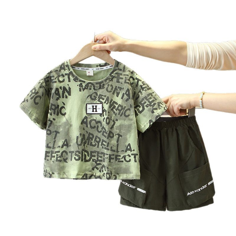 7879 traje de verano para niños 2025 nuevos pantalones cortos de verano para niños de dos piezas ropa de verano para bebés de moda