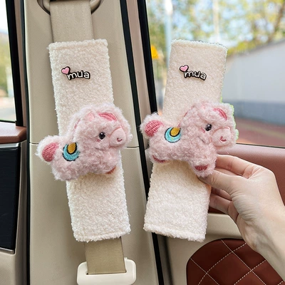 Seat belt shoulder pad | Extended Belt Covers - pink-plush-pony-white-lambswool-shoulder-pads-24cm-pair