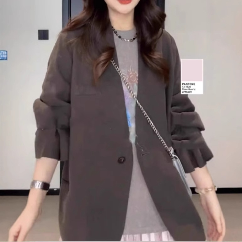 Korean Style Mid-length Loose Suit Spring plus size chubby girl Elegant Fashion All-match Casual Loose Jacket Women's Top