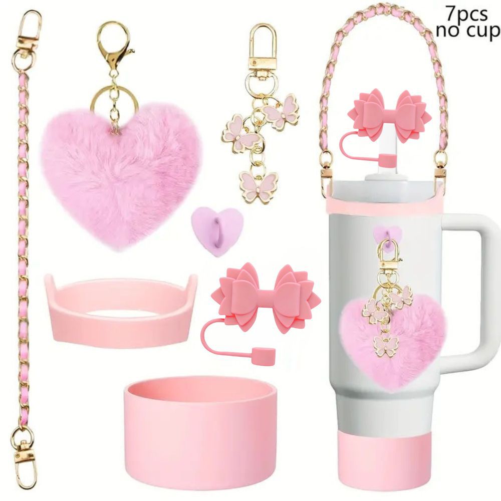 Accesorios de taza Stanley colgante de cuerda de mano flor de silicona gorra de paja de peluche colgante de taza cadena de taza de color cubierta de taza