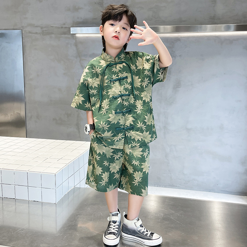 Children's Clothing Boy Hanfu Summer Set 2024 New Summer Tangzhuang Boy Summer Medium and Large Children Chinese Style