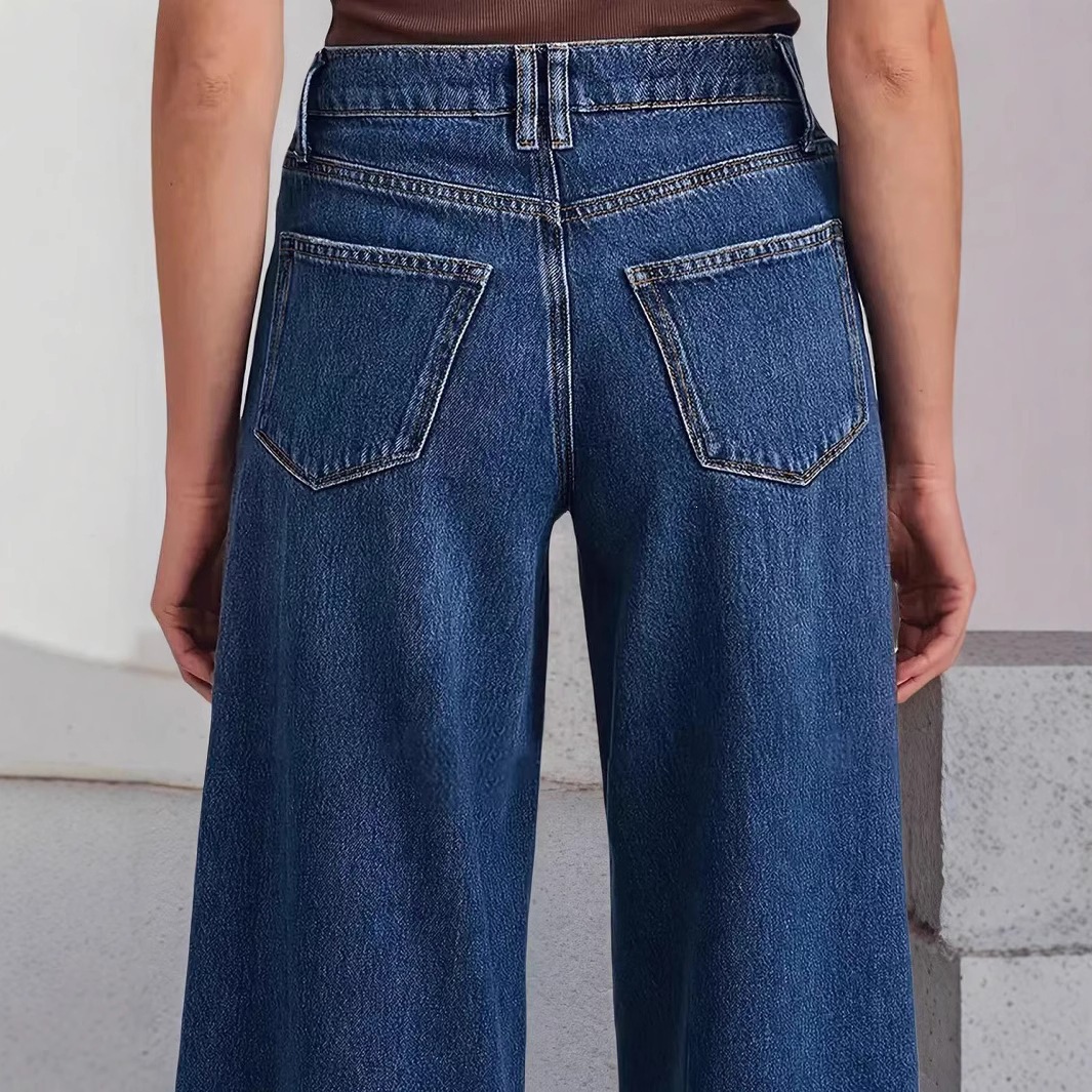Jeans Rectos para Mujer de Mezclilla de Algodón Elásticos de Cintura Media para Uso Diario image 5