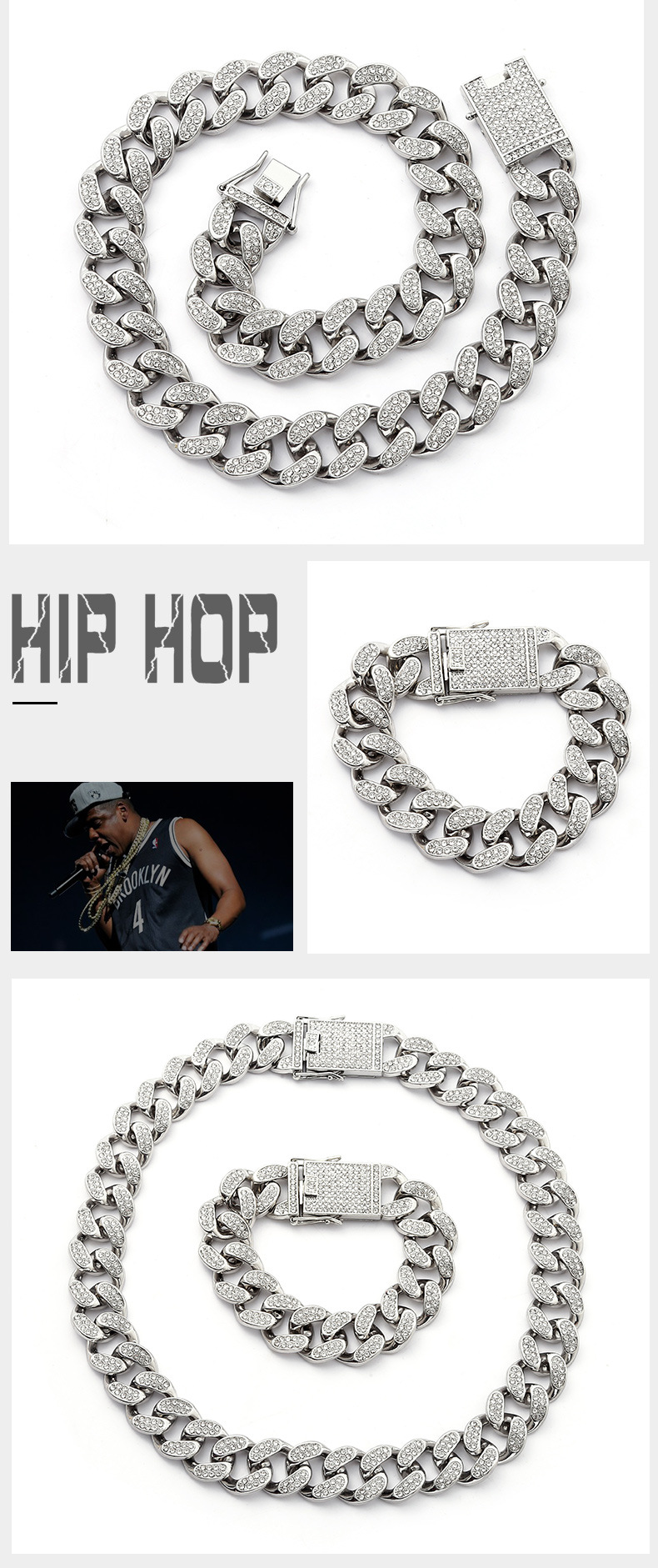 Minimalistický náhrdelník s kulatým diamantem o průměru 20 mm, kubánský řetízek, pouliční trendy hip-hopový doplněk._voghion.com