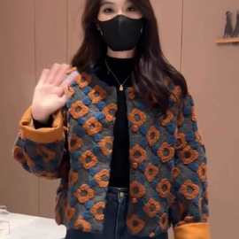 跨境撞色立体花朵小香风外套新款女冬独特好看小个子毛呢短外套