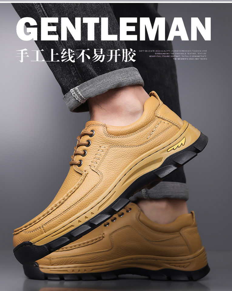 Giày da nam da bò thật mũi tròn đế dày đa năng thoáng khí — q6303 kaki, q6303 màu nâu, q6303 đen chi tiết 3