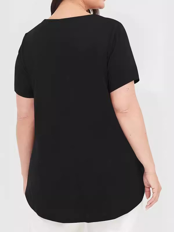 Transfronterizo Amazon nueva ropa de mujer de tamaño grande cuello en V cuello de pecho descuento manga corta