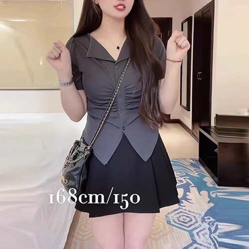 Large size sweet and cool hot girl slim shirt for women, summer fat and slimming design, niche fashion short-sleeved shirt