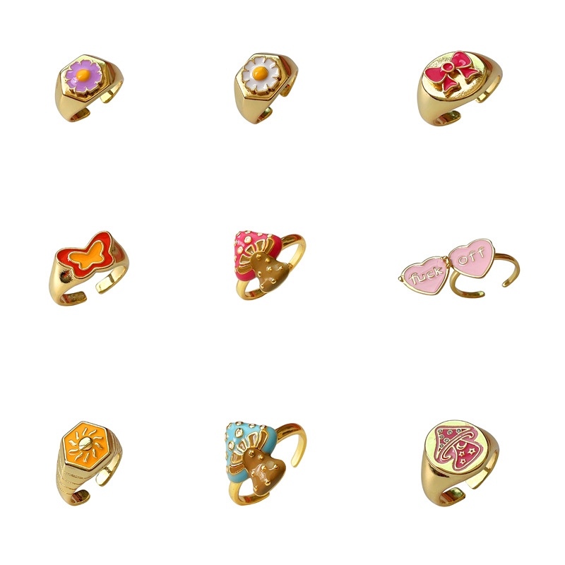 Fashion Flower Mushroom Copper Enamel Open Ring 1 Piece