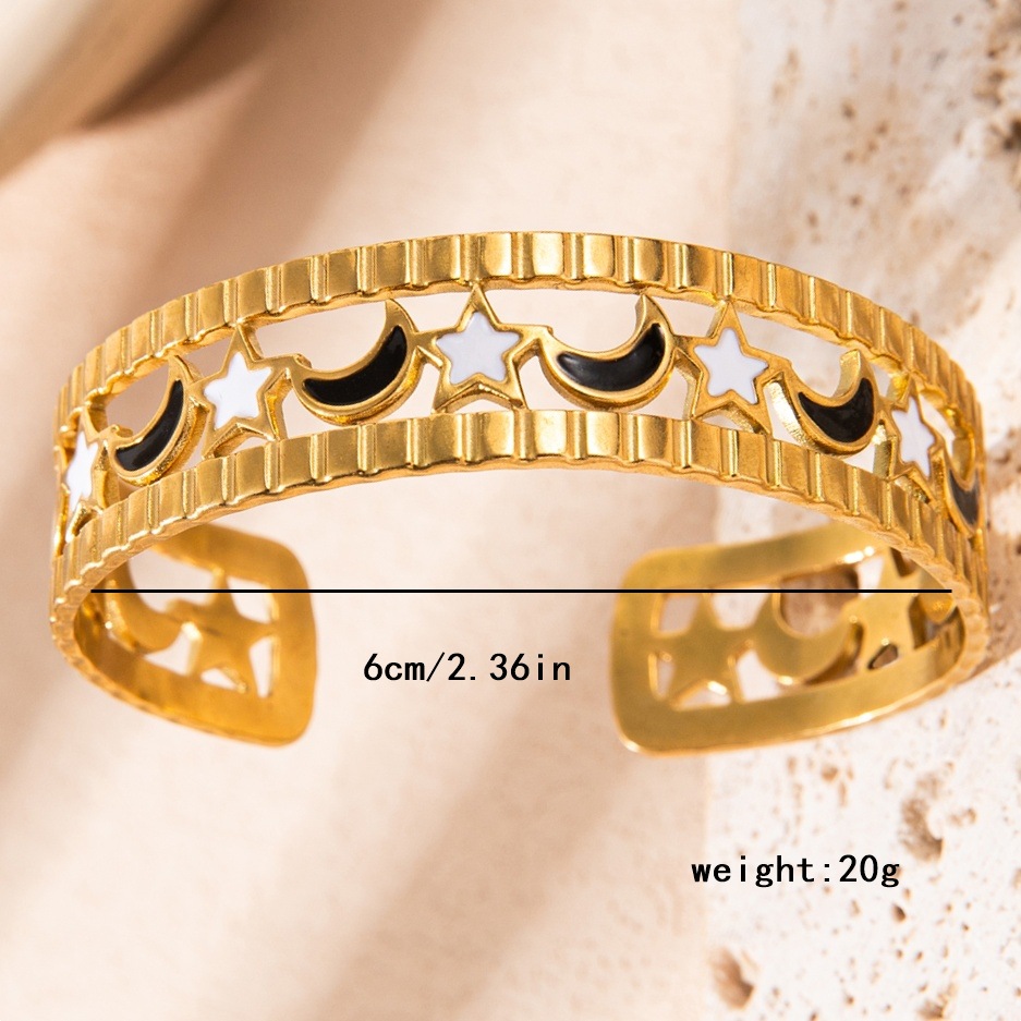35g Weight Retro Classic Style Star Moon 304 Stainless Steel 18K Gold Plated Cuff Bracelets In Bulk
