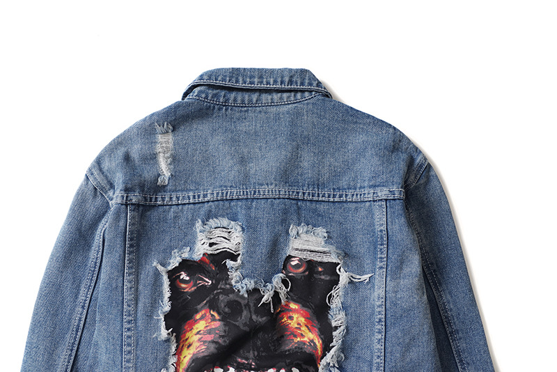 Men's Denim Jacket High Street Trendy Loose Fit Printed Patch_voghion.com