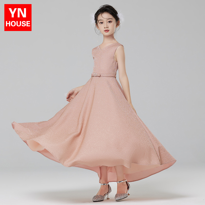 Vestido de niñas Otoño e Invierno de gama alta vestido de princesa para niños Rosa flor niña boda niña host piano disfraz