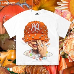 メンズtシャツy 2k綿男原宿街頭ヒップホップの大きな目の口の模様のプリントがとても大きいです。