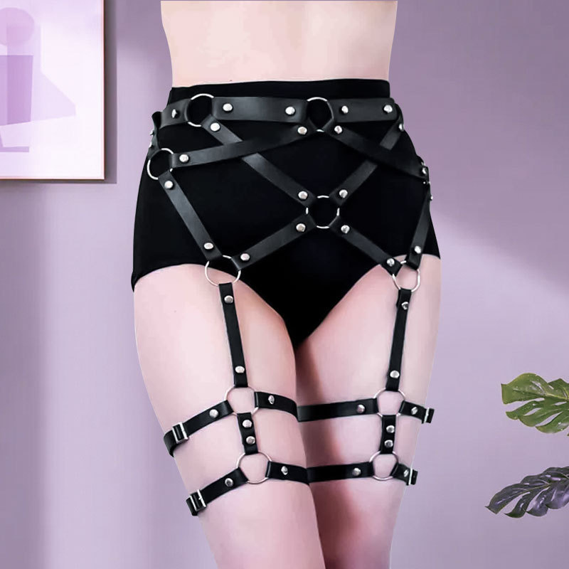 European and American Punk Gothic Leather Belt Bound Thigh Garter Leather Bottom Performance Uniform Accessories