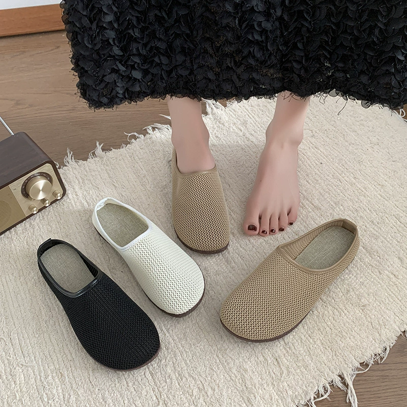 Net bread head semi-torched new breathable and versatile retro soft sole women's sandals flat-soled lazy people pedal KS15