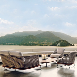 Scandinavian House Balcony Garden Outdoor Furniture Solid Wood Rattan Chair Combination Outdoor Rattan Courtyard Outdoor Sofa