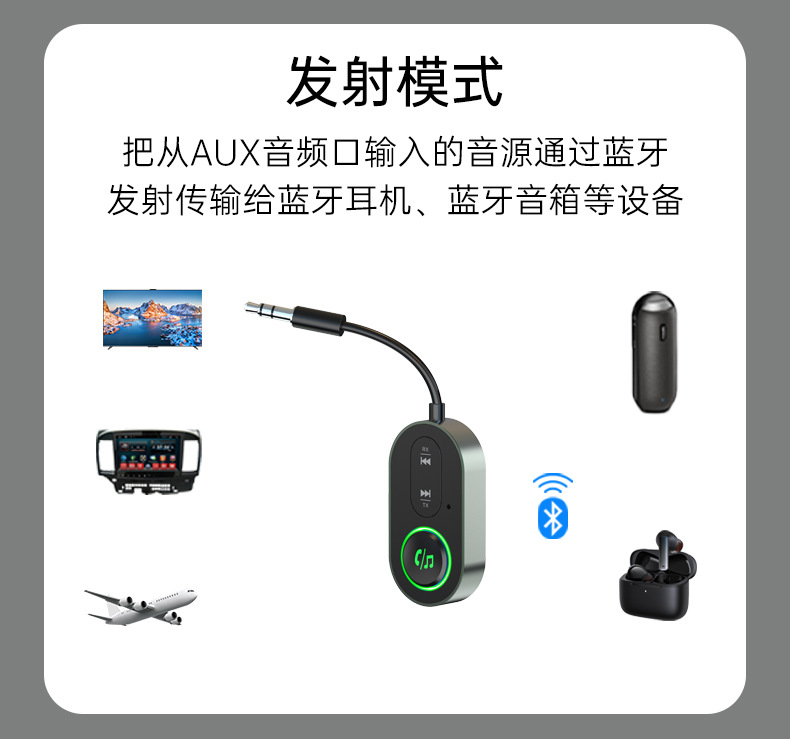 New Bluetooth Receiver and Transmitter 2-in-1 GT86 with Cable for Car AUX, Airplane, TV, Wireless Transmission 1-to-2
