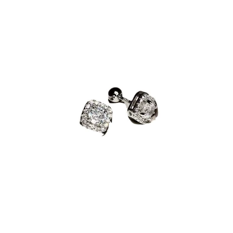 Earrings with zircon, light luxury style, micro incrustation, silver 925 sample