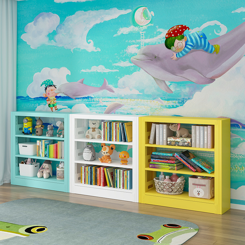 Estantería de biblioteca de acero estante de almacenamiento en el piso de la casa estantería para niños sala de estar libro de fotos estante de almacenamiento de hierro simple image 3