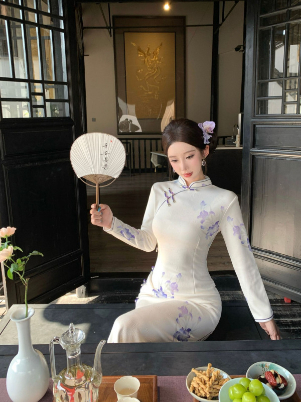 秋季新中式旗袍2025年素雅气质修身长款年轻款日常可穿文艺复古风|undefined