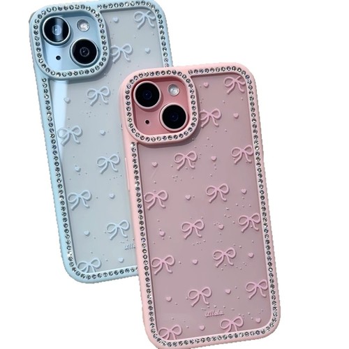 Screen-Filling Bow Phone Case for Apple iPhone 16 Pro Max Diamond Edge Frame, Three-in-One Protection Suit