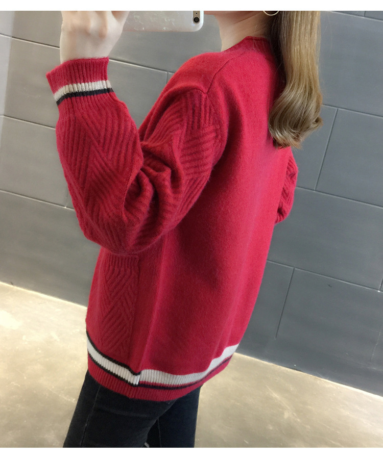 Women's Clothing Knitted Sweater V Neck All match Small Cardigan Jacket Women's Colorblock Sweater _voghion.com
