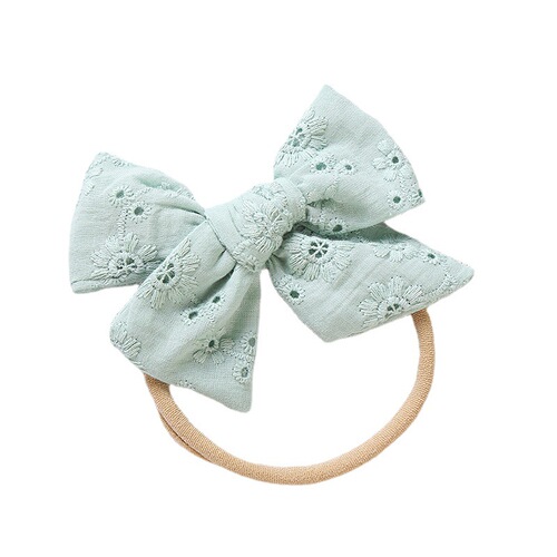 European and American children's headwear, new baby exquisite cotton embroidered bow nylon headband baby seamless headwear