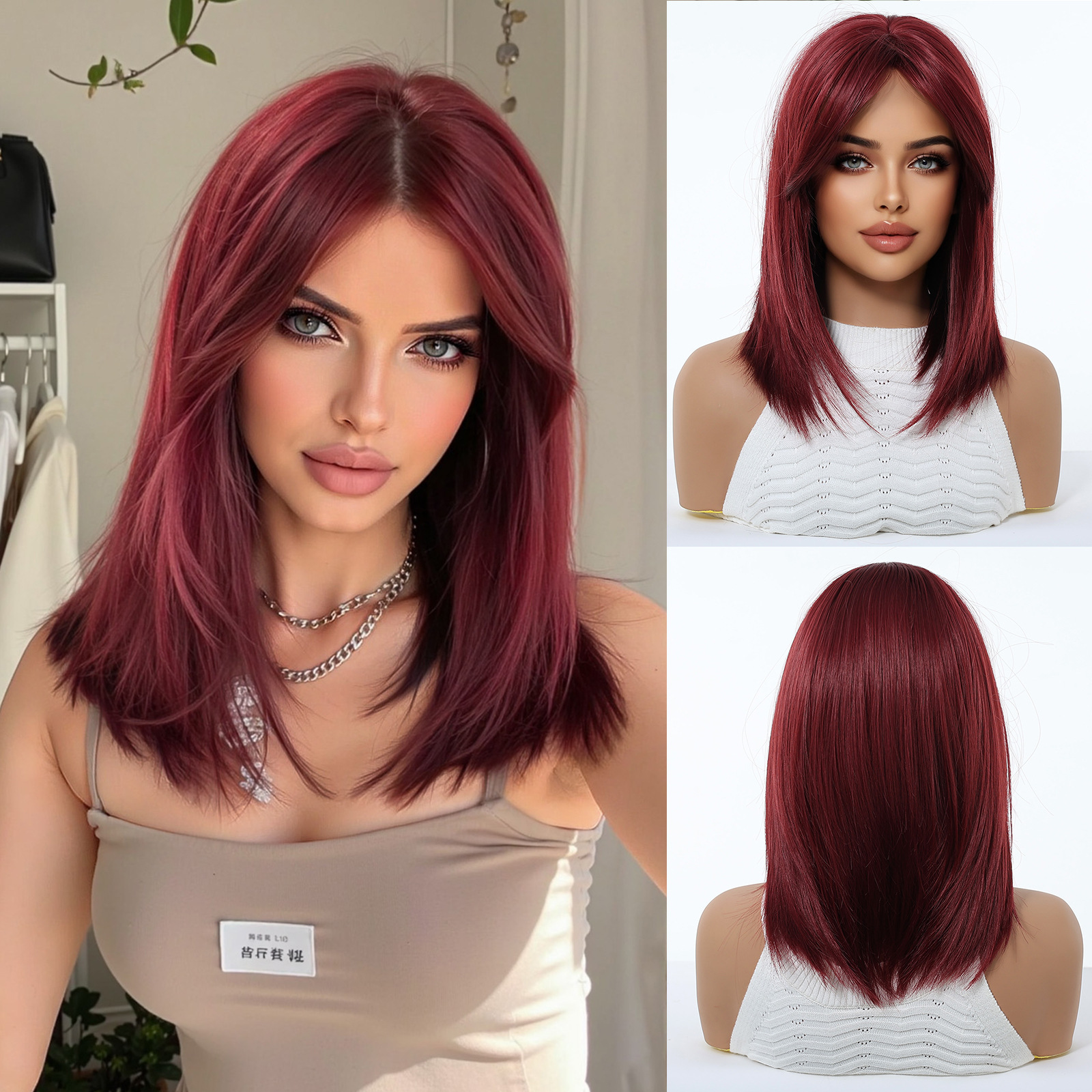 Peluca degradada dorada para mujer, peluca completa, cabello sintético de longitud media, estilo cosplay de Halloween.