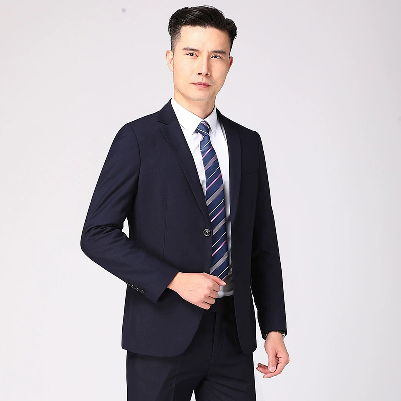 Костюм-костюм Мужской приталенный деловая официальная одежда однотонный профессиональный костюм черный костюм-двойка