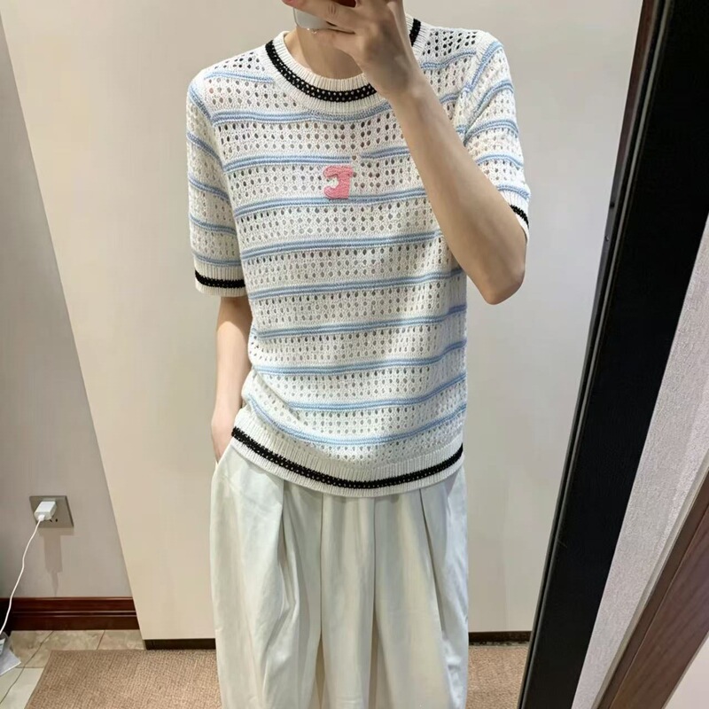 2026 Summer New High-End Celine Hollow-Out Knit Round-Neck Short-Sleeve Simple Casual Versatile Top for Women 2026 Summer New High-End Celine Hollow-Out Knit Round-Neck Short-Sleeve Simple Casual Versatile Top for Women