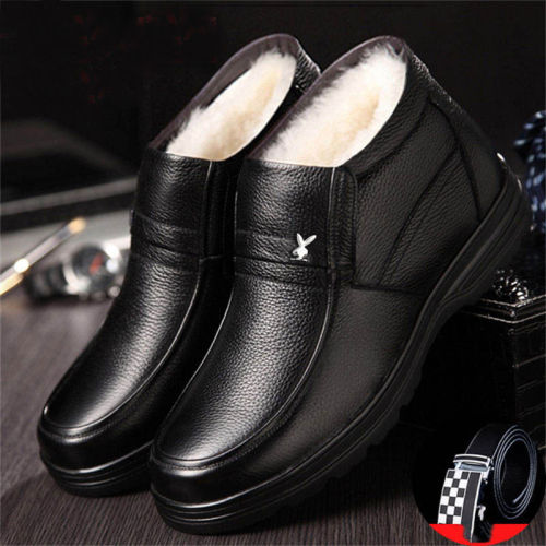Genuine Leather Cowhide Men's Cotton Shoes Winter Thickened Warm High-top Shoes Genuine Leather Non-slip Middle-aged and Elderly Father's Wool Cotton Shoes