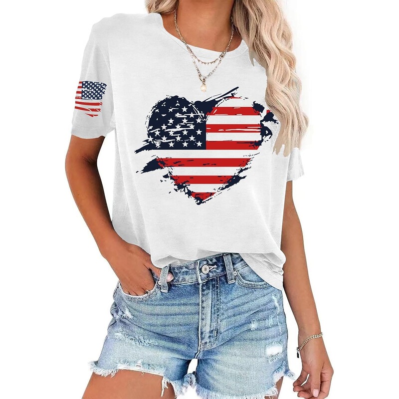 【European Size Cotton T-Shirt】2026 American Women's Shirt 4th of July T-Shirt Patriotic Shirt Independence Day 【European Size Cotton T-Shirt】2026 American Women's Shirt 4th of July T-Shirt Patriotic Shirt Independence Day