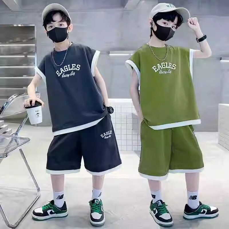 Boys' Vest suit Summer Dress for Middle and Large Children Korean Style Casual Sleeveless Fashionable Children's Wear