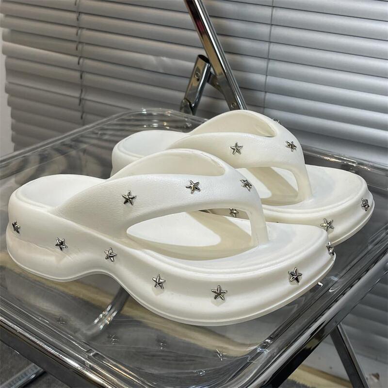 Eva Thick-Soled Flip-Flops 2024 New Summer Outdoor Platform Sandals Versatile Soft-Soled Non-Slip Height-Increasing Beach Slippers