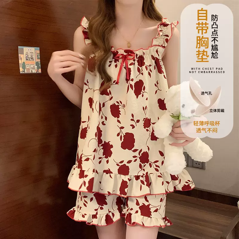 睡衣女夏天2025新款带胸垫薄款无袖夏季可外穿睡裙学生宿舍家居服