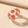 Cute fruit amusing transparent sticker, resin, ring, fashionable strawberry, Korean style