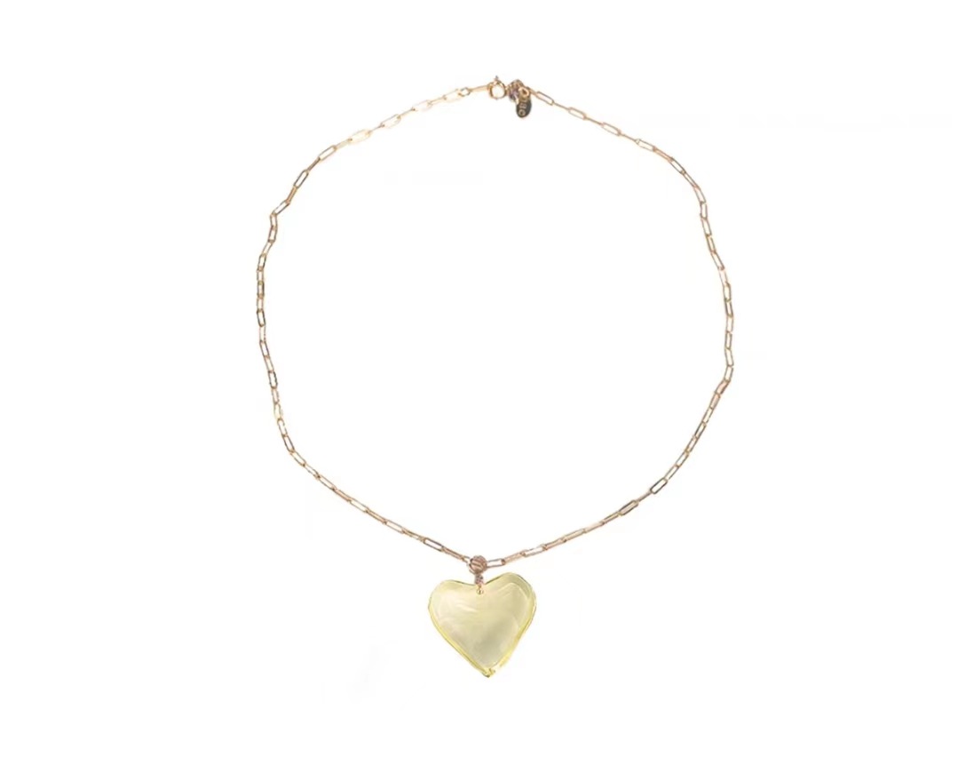 35g Weight glass Pendant Material Pendant Necklace Classification Alloy Chain Material 1 Piece Quantity Daily, Date Occasion glass Material Heart Shape Pattern Women's Gender Handmade Design Sweet Style Sweet Heart Shape Glass Handmade Women's Pendant Necklace 5