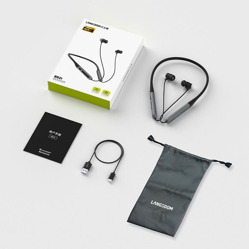 Langston BS21 auriculares de cuello larga duración cómodo y ligero buena calidad de sonido auriculares Bluetooth de absorción impermeable