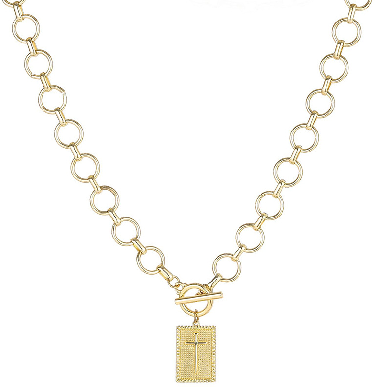 Amazon's New Gold-Plated and Silver-Plated Ot Buckle Square Cross Pendant Necklace Accessible Luxury Niche Women's Paper Clip Necklace