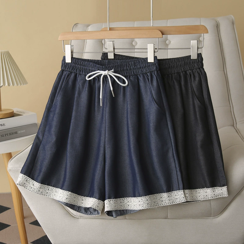 Летняя новая женская одежда большого размера Tensi джинсовые укороченные брюки толстая сестра свободные корейские кружевные джинсовые шорты 442